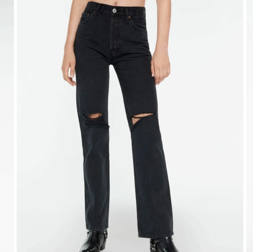 REDONE High Rise Loose in Washed Black with Rips